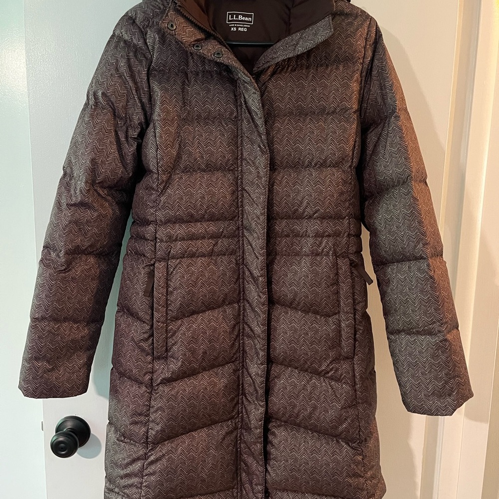 L.L. Bean Women's Brown Patterned Puffer Coat